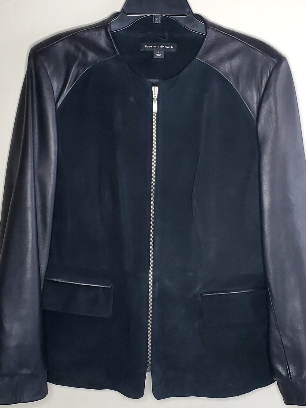 PRESTON & YORK Sz L Women's Black Lambskin & Suede Leather Zip Jacket